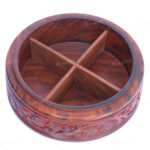 Woodino Hand Carved Premium Quality Round Spice Box Cum Jewellery Box