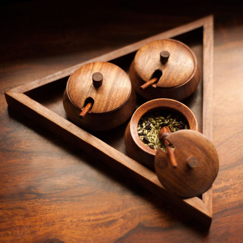 Woodino 3 Removable Handi/Pot Premium Quality Spice Box/Mishri Box