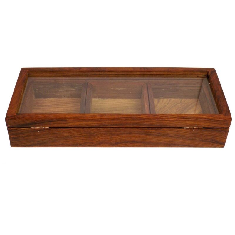 Woodino 3 Removable Compartment Spice Box/Dryfruit Box With Acrylic/Fibre Lid