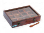 Woodino 12 Removable Compartment Spice Box Top Glass Lid With Spoon