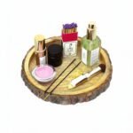 Woodino 10 Inch Round Mango Wood Serving Platter with Natural Bark | Bakkal Tray for Snacks, Pizza, Roti, Biscuits & Fruits | Rustic Logs Design | Eco-Friendly Wooden Tray for Serving & Photoshoots | Chhal Platter