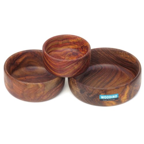 Wooden Plain Sheesham Wood Bowls Set- Without Polish- Non Toxic