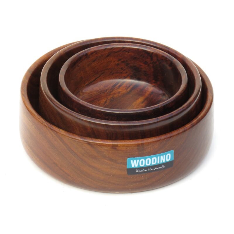 Woodino Sheesham Wood Bowl - Katora for keeping salad/vegetables - Soup Bowl - Set of 3 - Chatni/Souce Bowl