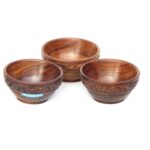 Woodino Sheesham Wood Bowl -Hand Carved Design Serving Bowls- Set of 3 - Chatni/Souce Bowl