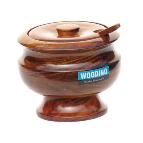 Woodino Spice Storage Jar- Dry Fruits Storage Jar- Wooden Handi - Sheesham Wood Jar for Serving Dahi, Chatni