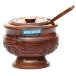 Woodino Spice Storage Jar- Dry Fruits Storage Jar- Wooden Handi - Sheesham Wood Hand Carved Jar