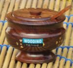 Woodino Handcrafted Brass Work Shisham Wood Spice/Dryfruits Jar with Spoon