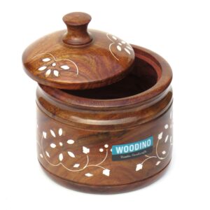 Wooden Container with Brass Work Outside, Sheesham Wood Jar for storing dry fruits, spices
