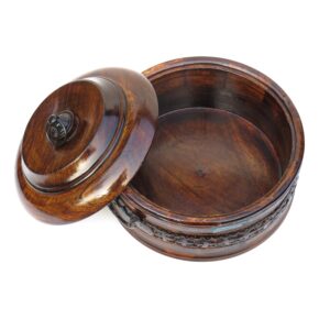 Wooden Hand Carved Chapati Box, Mango Wood Box with Handle and Lid to keep Chapatti and other food items