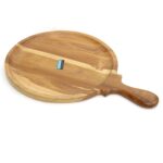 Wooden Circular Platter with handle, Sheesham Wood Pizza Platter