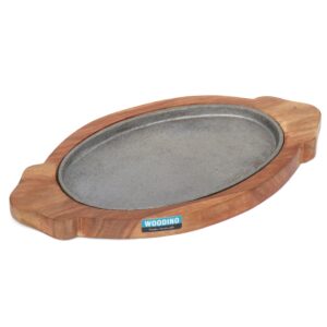 Wooden Bate Base Serving Platter/Sizzler, Woden Tray with Sizzler(17x7x1 Inches)