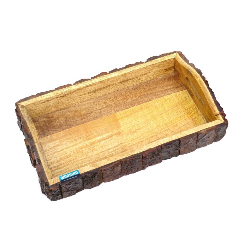 Wooden Logs Bakkal Tray, Mango Wood Serving Tray With Side Handle(14x9x2 Inches)