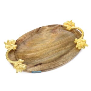 Wooden Stylsih Platter/Tray with Designed Handle, Sheesham Wood Snacks Serving Platter(14x9x1 Inches)