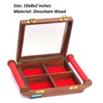 Woodino Sheesham Wood Spice Storage Box II Dry Fruits Box II 4 Compartments II Dimensions 10x8x2 Inches