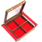 Woodino Sheesham Wood Spice Storage Box II Dry Fruits Box II 4 Compartments II Dimensions 10x8x2 Inches