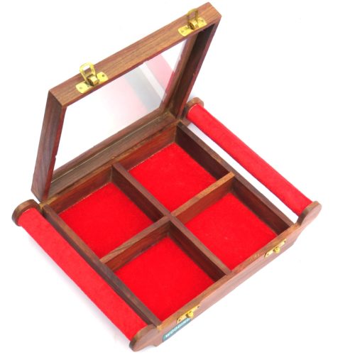 Woodino Sheesham Wood Spice Storage Box II Dry Fruits Box II 4 Compartments II Dimensions 10x8x2 Inches