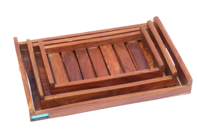 Woodino Decorative Wooden Basket II Sheesham Wood Crates set of 3