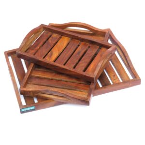 Woodino Decorative Wooden Basket II Wooden Trays II Sheesham Wood Crates set of 3