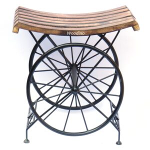 Woodino Mango Wood Table - Cycle Wheeled Design Table - Wrought Iron Base