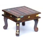 Woodino Mango Wood Table - Hand Carved and flower designs at the top