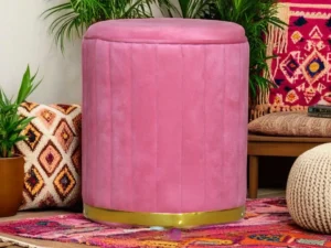 Round Velvet Ottoman Pouffes – Puffy Stools, Footstools, Pouf Ottomans for Living Room, Bedroom, Office – Soft Padded Seat, Foot Rest, Dressing Table Stool – 16x16x18 Inch Home Decor Furniture