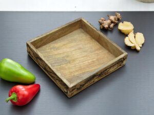 Woodino Mango Wood Serving Tray with Fractal Pattern, Handcrafted Decorative Wooden Tray for Serving, Home Décor, Restaurants & Photoshoots | Artistic Wood Fracking Design | Natural Finish