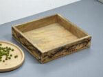 Woodino Mango Wood Serving Tray with Fractal Pattern, Handcrafted Decorative Wooden Tray for Serving, Home Décor, Restaurants & Photoshoots | Artistic Wood Fracking Design | Natural Finish