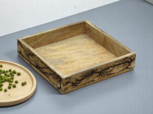 Woodino Mango Wood Serving Tray with Fractal Pattern, Handcrafted Decorative Wooden Tray for Serving, Home Décor, Restaurants & Photoshoots | Artistic Wood Fracking Design | Natural Finish