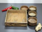 Woodino Mango Wood Fractal Burning Tray with 4 Serving Bowls | Handcrafted Multipurpose Wooden Tray Set for Snacks, Dry Fruits, Decor, Restaurants & Photoshoots | Natural Finish