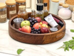Woodino Sheesham Wood 12-Inch Round Serving Tray with Side Handles - Modern Design, Natural Premium Polish, Natural Shade & Wood Grains