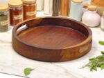 Woodino Sheesham Wood 12-Inch Round Serving Tray with Side Handles - Modern Design, Natural Premium Polish, Natural Shade & Wood Grains
