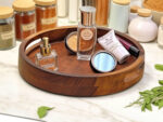 Woodino Sheesham Wood 12-Inch Round Serving Tray with Side Handles - Modern Design, Natural Premium Polish, Natural Shade & Wood Grains