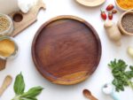 Woodino Sheesham Wood 12-Inch Round Serving Tray with Side Handles - Modern Design, Natural Premium Polish, Natural Shade & Wood Grains
