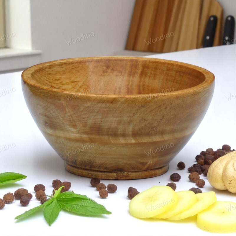 Handcrafted 5x3 Inch Mango Wood Bowl | Yellow Finish Snack & Dry Fruit Serving Bowl
