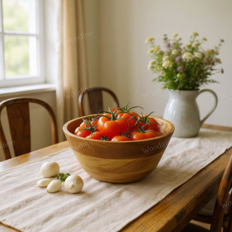 Handcrafted 10x5 Inch Mango Wood Bowl | Yellow Finish Salad & Fruit Serving Bowl