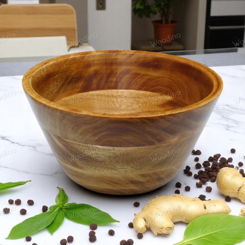 Handcrafted 10x5 Inch Mango Wood Bowl | Yellow Finish Salad & Fruit Serving Bowl