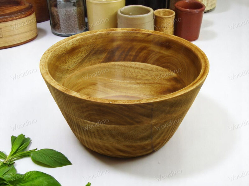 Handcrafted 10x5 Inch Mango Wood Bowl | Yellow Finish Salad & Fruit Serving Bowl