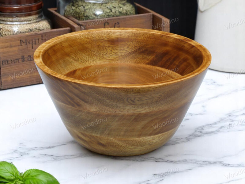 Handcrafted 10x5 Inch Mango Wood Bowl | Yellow Finish Salad & Fruit Serving Bowl