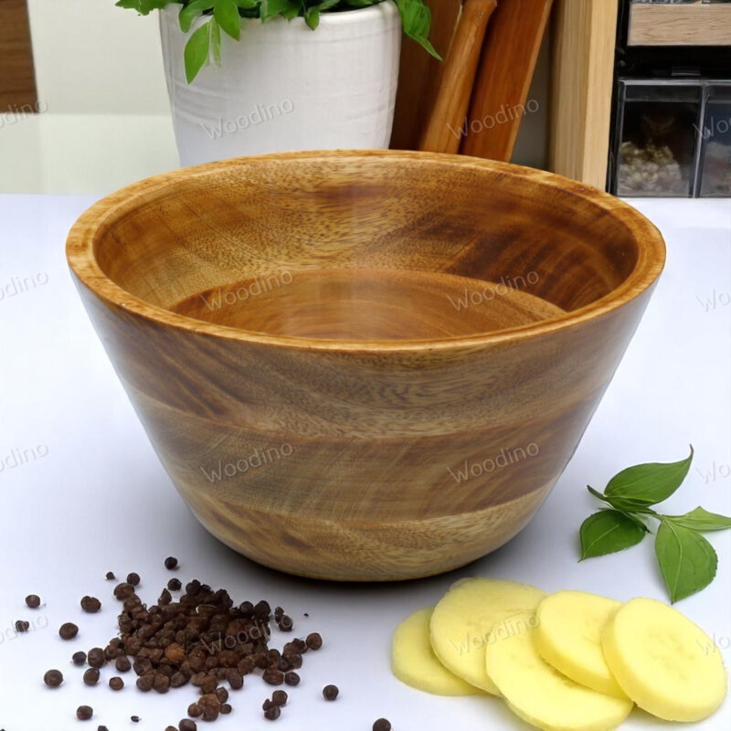 Handcrafted 10x5 Inch Mango Wood Bowl | Yellow Finish Salad & Fruit Serving Bowl