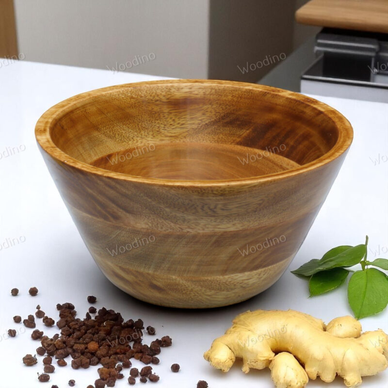 Handcrafted 10x5 Inch Mango Wood Bowl | Yellow Finish Salad & Fruit Serving Bowl