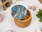 Woodino Solid Mango Wood Storage Jar with Resin Art Lid, 15x13 cm | Multipurpose Organizer Container for Snacks, Serving, Salad, Fruits, Jewelry and Storage| Natural Finish (Crackled Indigo)