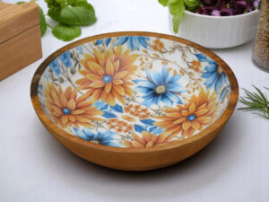 Woodino Mango Wood Salad Bowl with Inner Resin Art – Decorative Serving Bowl for Dry Items, Snacks, Fruits – Handcrafted with Epoxy Clear Layer (10x3 Inch)
