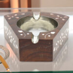 Handcrafted T-Shaped Sheesham Wood Ashtray with White Inlay | Unique Smoking Accessory