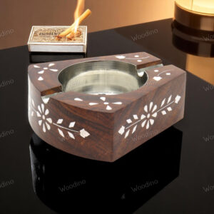 Handcrafted T-Shaped Sheesham Wood Ashtray with White Inlay | Unique Smoking Accessory