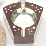 Handcrafted T-Shaped Sheesham Wood Ashtray with White Inlay | Unique Smoking Accessory