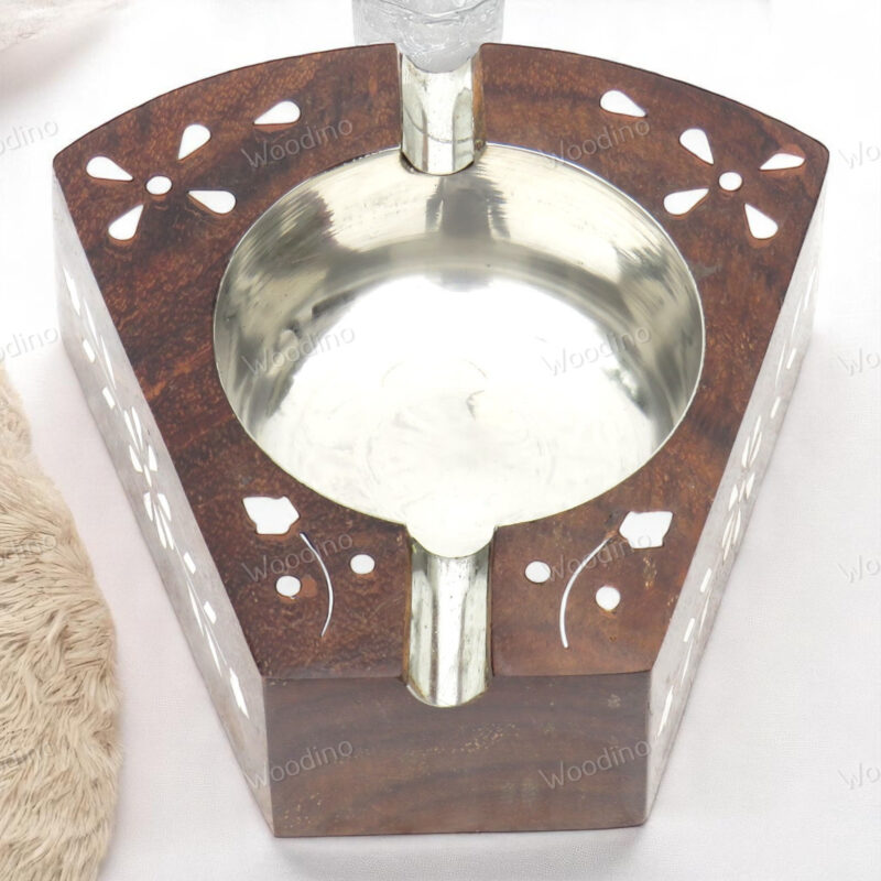 Handcrafted T-Shaped Sheesham Wood Ashtray with White Inlay | Unique Smoking Accessory