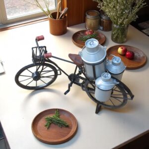 Woodino Handicrafts Antique Wooden & Wrought Iron Milkman Cycle with 3 Milk Cans | Vintage Bicycle Model for Home Decor, Tabletop Display & Gifting