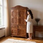 Sheesham Wood Almirah Wardrobe – Hand-Carved 4 Door Wooden Storage Cabinet (6.5 ft x 3.5 ft, 21" Depth, Natural Polish)