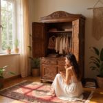 Sheesham Wood Almirah Wardrobe – Hand-Carved 4 Door Wooden Storage Cabinet (6.5 ft x 3.5 ft, 21" Depth, Natural Polish)