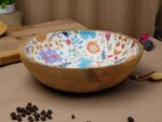 Woodino Mango Wood Salad Bowl with Inner Resin Art – Decorative Serving Bowl for Dry Items, Snacks, Fruits – Handcrafted with Epoxy Clear Layer (10x3 Inch)